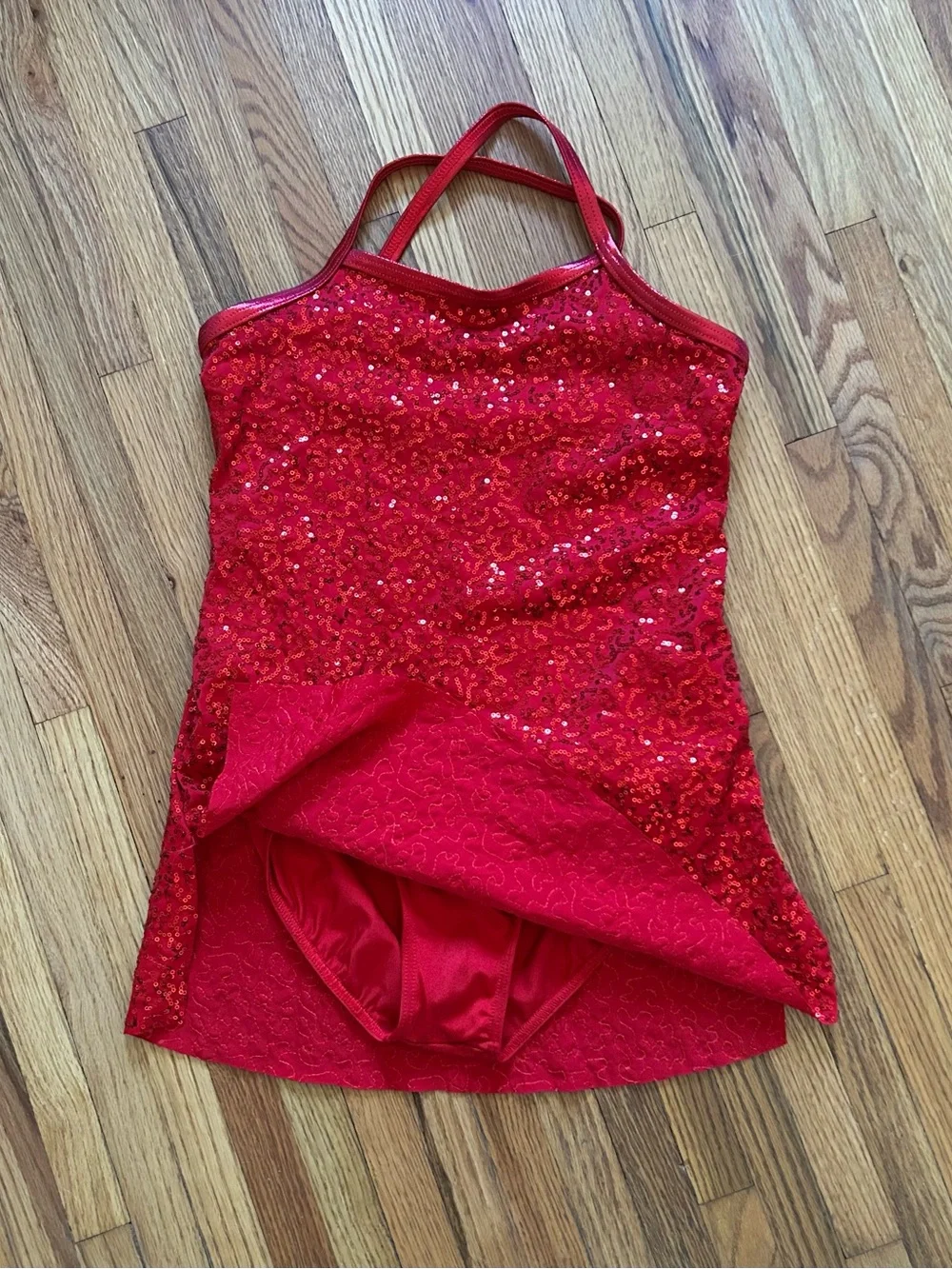 Bakers Red Sequin Halter Dance Cami with attached leotard. LC. Great condition